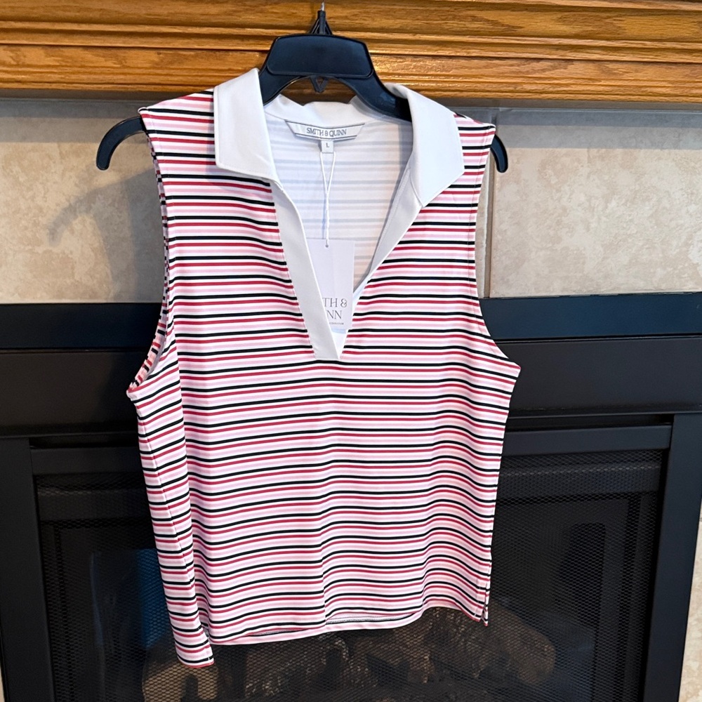 Striped Sleeveless Golf Top - Black, Red, and White